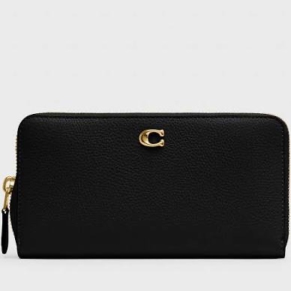 COACH ESSENTIAL ACCORDIAN ZIP LEATHER WALLET BLACK - Picture 1 of 9